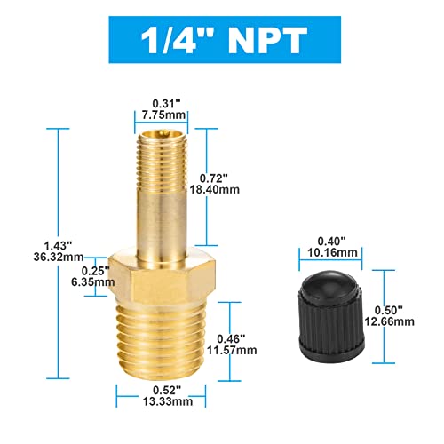 4PCS 1/4" NPT Tank Valve Anti-Corrosion Brass Schrader Valve with Standard Valve Core with 1/4'' NPT Male,Using with Air Compressor Tanks with Sealing Caps - size: 4PCS 1/4" NPT Tank Valve