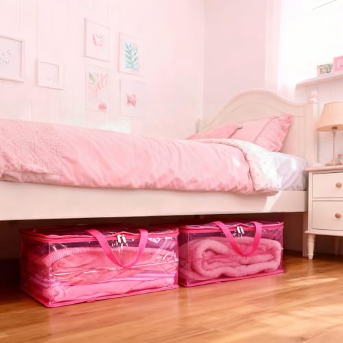 Blanket Storage Bags 4 Pack 60L Clothes Comforter Bedding Container Pink - color: C-Pink