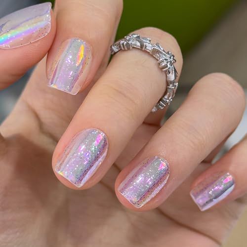 CurvLife Short Square Star Design Press On Nails, Butter Star Yellow - color: Fairy Frost