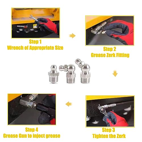 1/4"-3/8" 36Pcs 3 Sizes Grease Fitting Assortment Straight 45 90 Degree Grease Zerk Fittings, Galvanized Steel Grease Fittings and Grease Gun Tips for Industrial/Agricultural Machinery Yoliko - size: 3Size-36Pcs