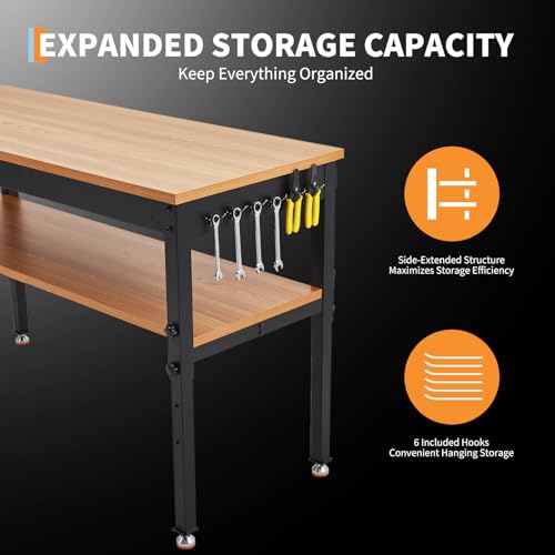 48"x 24" Adjustable Workbench 2500LBS, Work Bench with Power Outlet & Shelf - color: Black-48" X 24"
