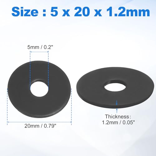 uxcell 75Pcs M5 304 Stainless Steel Flat Washers, ID 5mm, OD 20mm, Thickness 1.2mm Round Metal Washers for Screws Bolts, Outdoor Construction, Black - size: M5*20*1.2mm