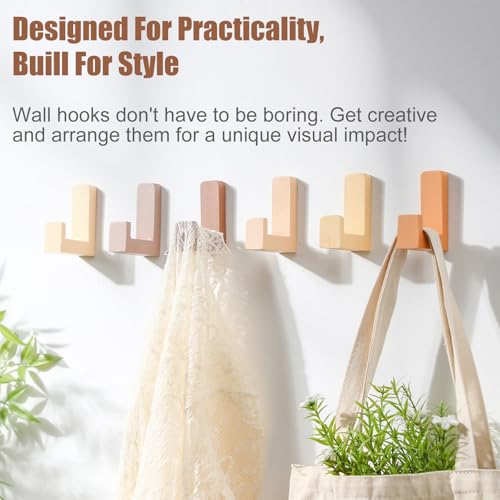 Teenyyou 6 Pcs Cute Kids Wall Hooks Adhesive for Backpack Neutral Colors - color: Neutral Colors