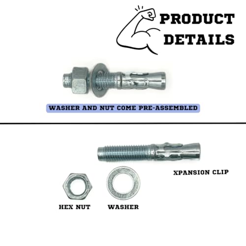 MIGHTY FASTENERS Zinc-Plated Steel Wedge Anchors, 3/4" X 4-1/4" - Heavy-Duty Mounting Bolts for Concrete - 50 Pack - size: 3/4" X 4-1/4"