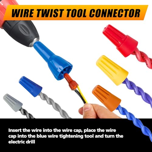 Wire Stripper for Drill, Professional Cable Stripping Tool for AWG 6-8-10-12-14 Gauge, Includes 5 Pcs Wire Strippers, 2 Pcs Wire Twisters, 5 pcs Wire Nuts