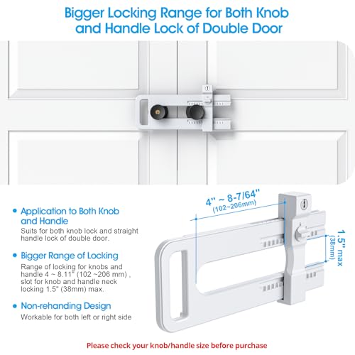AST French Door Lock for Double Doors, Adjustable, 3 Brass Keys, Key Differ - style: Matte White with Keyed Differ