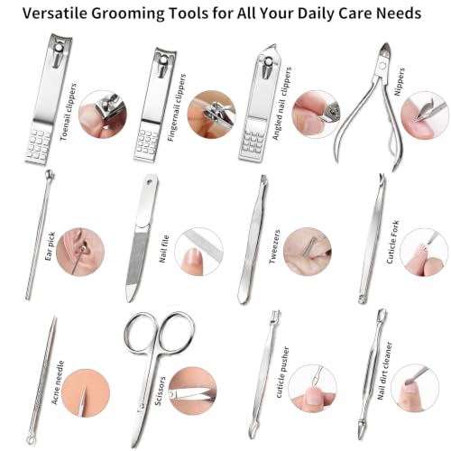 Manicure Set, Stainless Steel Nail Clipper Set with Luxurious Travel Case - color: Silver and Rose Gold