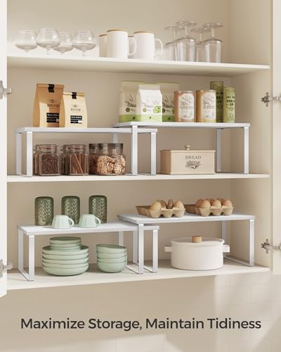 SONGMICS Cabinet Organizer Shelf, Set of 2 Spice Rack, Kitchen Storage - color: Cloud White + Snow White, size: 15.6"w