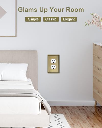 2-Pack Zinc Alloy Single Duplex Outlet Cover Plate, Solid Receptacle Cover - color: Antique Brass, size: 1 Duplex 2PK