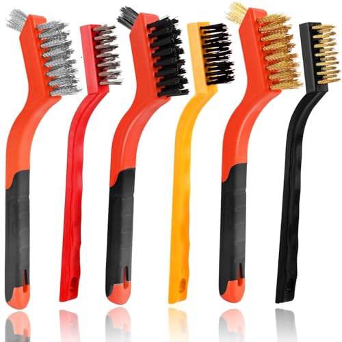 6PCS Wire Brushes for Cleaning Rust, Nylon, Brass & StainlessSteel Bristles - style: 6pcs