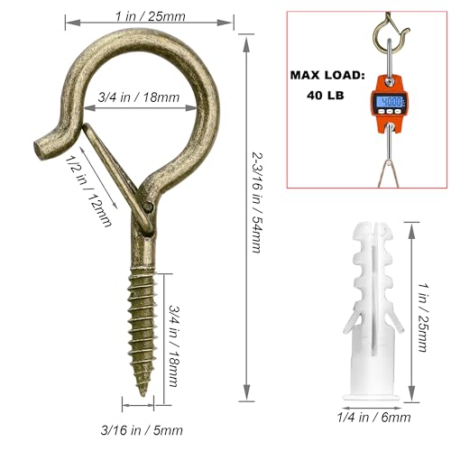 PlusRoc 20 Pack Screw Hooks for Hanging Plants Outdoor Lights(Bronze) - color: Bronze