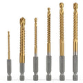 6 Pack Titanium Coated HSS Twist Drill Bit 3-8mm Serrated Side Cutting Drill Bit Hex Shank Serrated Cutting Bits Woodworking Tools for Wood Metal Plastic Hole