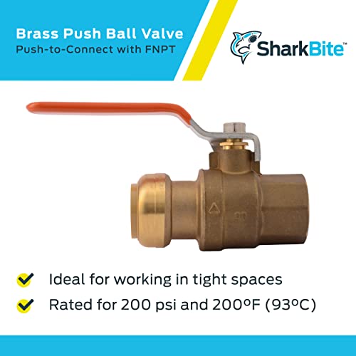 SharkBite 1 x 1 Inch Ball Valve with FNPT Connector, Push to Connect Brass Plumbing Fitting, PEX Pipe, Copper, CPVC, PE-RT, HDPE, 22187-0000LF - size: 1 in. x 1 in., style: SharkBite