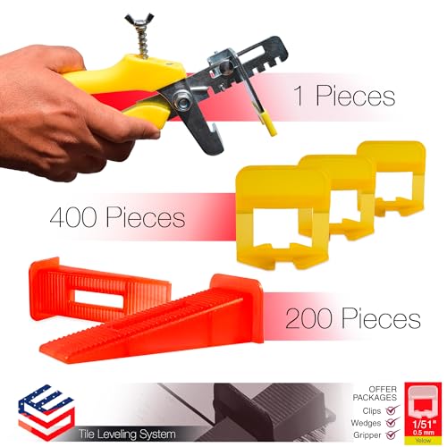 Tile Leveling System – ULTRA-THIN 0.5mm (1/51 Inch) – 400 Spacers, 200 Reusable Wedges & Tile Plier – Thinnest Spacer Kit for Narrow Grout Joints – Floor & Wall Installation - color: 400 Spacers + 200 Wedges + 1 Tile Plier