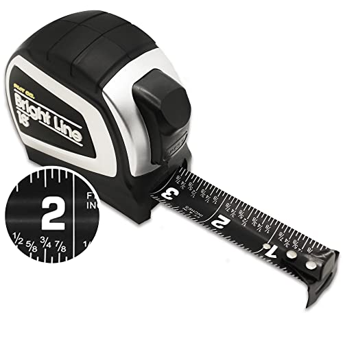 Perfect Measuring Tape - BrightLine High Contrast Dark Mode Easy Read Tape Measure for Low Light Visibility - Heavy Duty Rubber Case 18ft (Inch Fractions) Dual Sided Auto Lock Tape Measure Retractable - color: Black
