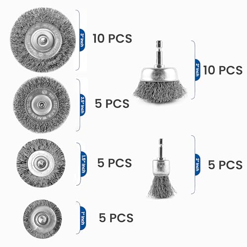 40-Piece Wire Brush Set for Drill – Steel Wire Wheel, Cup & End Brushes with 1/4" Hex Shank – Rust Removal, Paint Stripping, Metal Cleaning Drill Attachment Kit