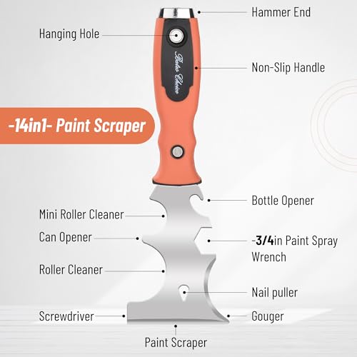Bates- Drywall Hand Tool Kit, 6pcs, 3" 4" 6" 8" 12", Stainless Steel Drywall Tool with Metal Hammer End, Putty Knife Set, Taping Knives, 12.5" Mud Pan for Joint Taping, Finishing and Patching - color: Orange