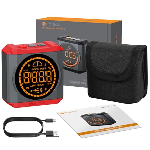 Neoteck Digital Angle Finder LED Rechargeable Level Box Protractor Bevel Gauge Inclinometer with Magnetic Base IP54 Waterproof for Woodworking Home Decoration-Red