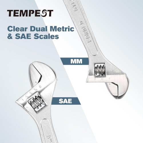 Tempest 8 Inch Adjustable Wrench, High-Torque Carbon Steel Wrench with Metric Scale,for Plumbing, Automotive Repair and Home DIY - size: 8 Inch