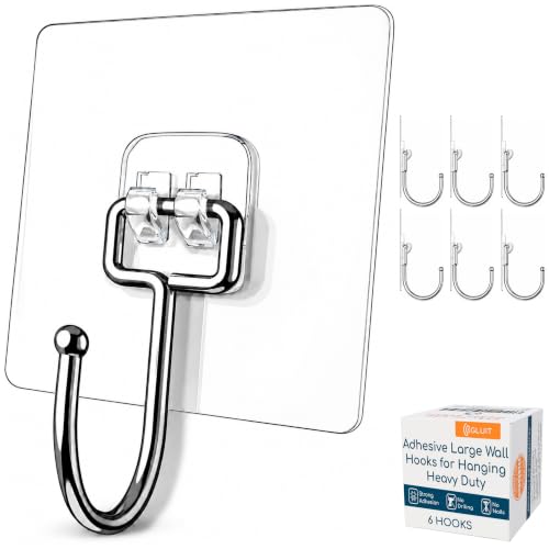 Adhesive Large Wall Hooks for Hanging Heavy Duty No Drill, 22 lbs, 6 pcs - size: Large, 6 pcs