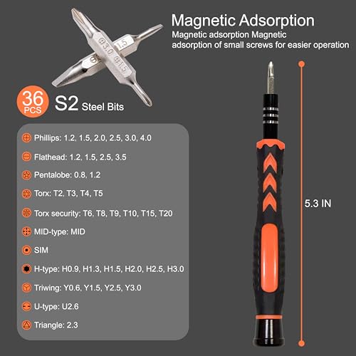 45PCS Precision Screwdriver Set With Case, Flathead Phillips Pentalobe Torx Star Small Repair Tool Kit for PC, Laptop, Tablet, Phone, PS5, XBox, Switch, Glasses, Ring Doorbell