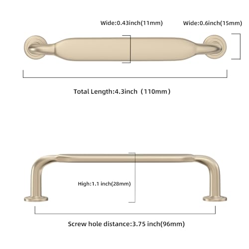 10 Pack 3-3/4 Inch Cabinet Pulls Brushed Brass Kitchen Cabinet Handles Zinc Alloy Drawer Pulls Solid Cabinet Hardware - color: Brushed Brass, size: 3-3/4'' Hole Center(96mm)