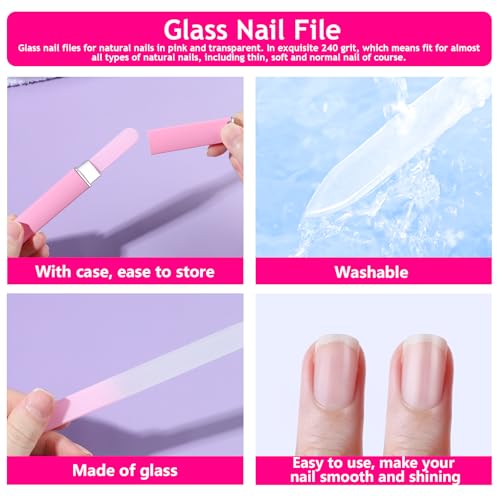FANDAMEI Manicure Kit For Women, Nail Care Kit With Glass Nail File, 5pcs 180/240 Grit Nail Files For Natural Nails, Cuticle Oil, Cuticle Trimmer, Cuticle Pusher, Manicure Set, Nail Kit, Nail Prep Kit