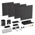 Magnetic Metal Pegboard Wall Organizer Kit, 4 Pack 10 x 10 in Panels Black - color: Black, size: 10"×10" - 4 Pcs