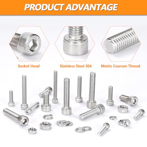 448 Pcs M5 M6 M8 Hex Socket Head Cap Screws Kit, 16/20/30/40mm Metric Bolts | 304 Stainless Steel Metric Screws Assortment Kit, Bolts Nuts and Washers for Auto, Motorcycle 3D Printer And Machinery - size: M5/M6/M8 - 16/20/30/40mm