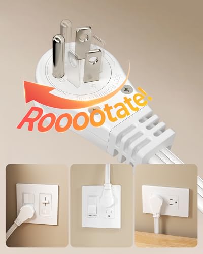 DEWENWILS 6FT 360° Rotating Flat Plug Extension Cord/Wire, 16/3, 2 Pack - color: White, size: 6FT, style: 2 Pack