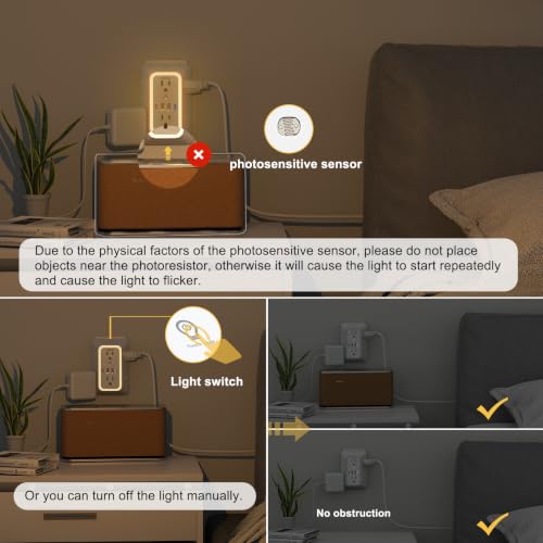 JcBlaon Surge Protector Outlet Extender, 6 Outlet Splitter and 4 USB Ports (PD 20W USB-C) with Night Light, 3 Sided Multi Plug Wall Adapter Power Strip for Home Travel Office-ETL - color: White-20W-1Pcs