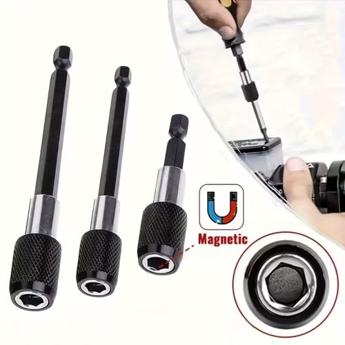 3-Piece Magnetic Bit Holder Extension Set, Quick Release Universal Impact Drill Adapter for Home DIY Projects - color: Black