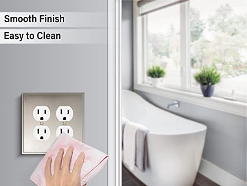 Henne Bery Soft Modern Decorative Wall Plate Switch Plate Outlet Cover (Double Duplex, Satin Nickel) - style: Double Duplex