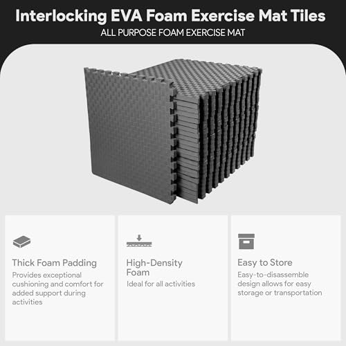 BalanceFrom Puzzle Exercise Mat 1 Thick, EVA Interlocking Foam Floor Tiles - color: Grey, style: One Inch Thick, 72 Square Feet