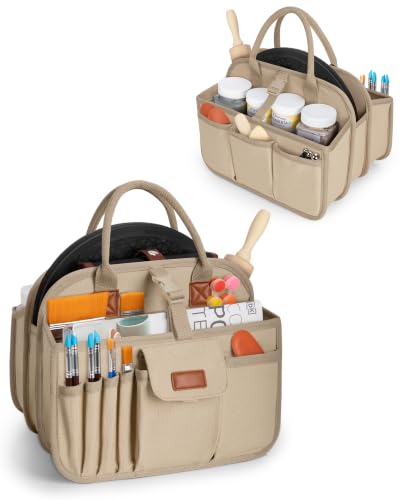 Pottery Tool Organizer Bag, Art Supply Studio Bag, Clay Tool Storage Caddy - color: Khaki