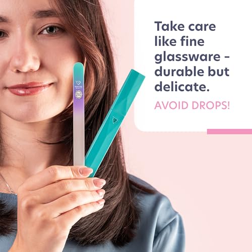 Bona Fide Beauty Czech Glass Nail File with Case in Pastel Green Violet | Crystal File for Natural Nails with Protective Case, Nail Care Tool Gifts for Women, Fine Grit Gentle Nail Care - color: Pastel Aqua Violet