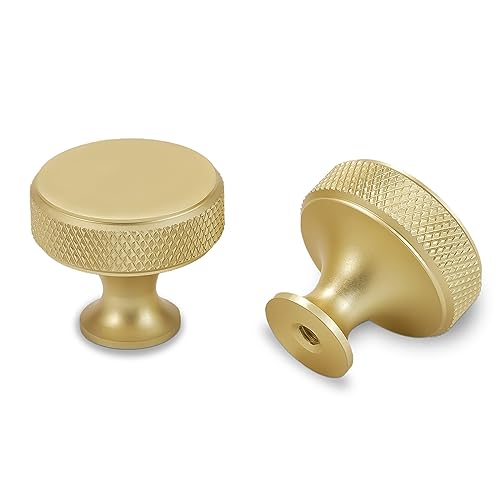 10 Pack Brushed Brass Kitchen Cabinet Knobs Knurled Cabinet Knobs Gold Drawer Knobs Kitchen Cabinet Hardware Handles - color: Brushed Brass, size: Standard