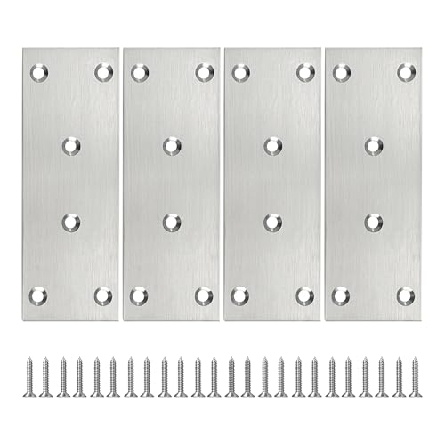 4pcs 5''x1.9'' Stainless Steel Flat Mending Plate, Heavy Duty Joining Plate Bracket Fixing Brace, Straight Brace Bracket for Furniture, Wood, Shelves, Cabinet (Silver) - size: 128*48mm-Silver