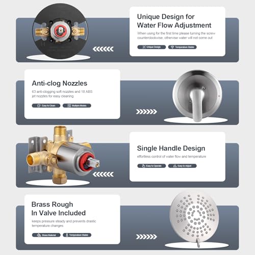 Shower Faucet with Valve, Bathroom Shower Faucet Kit, Solid Brass Shower Head Faucet Set Complete, Single Handle Rain Shower Head Trim Kit for Bathroom, Brushed Nickel - color: Brushed Nickel