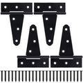 4 Inch T-Strap Gate Hinges, Shed Barn Door Hinges Heavy Duty, Black Tee Hinges for Wooden Fences, Yard Gate, Wrought Hardware Iron Rustproof (4 Pack/Set) - size: 4 Inch