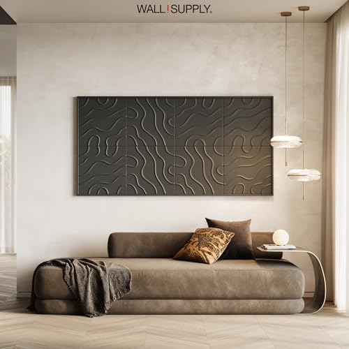 Wall!Supply 3D Flow Line Wall Panels, 12-Pack, Black - color: Black, style: Flow Line