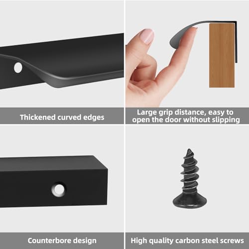 Malimali 10 Pack 11.81" Black Edge Finger Pulls for Cabinets, Drawer Pulls - color: Matte Black, size: 300mm/11.81" (10Pcs)