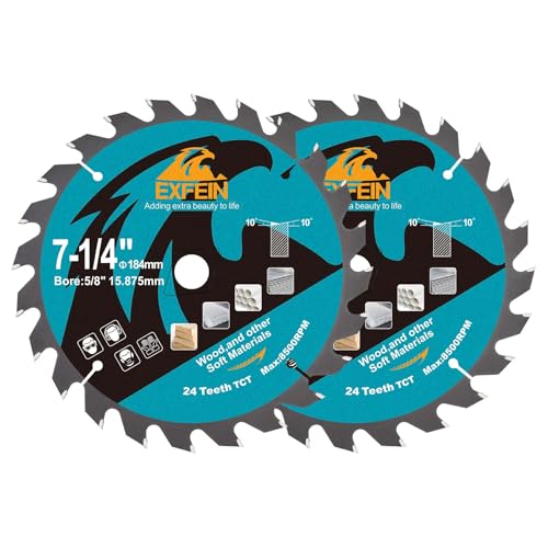 7-1/4 Inch Miter/Table Saw Blades 2pcs, 24 Teeth ATB TCT Fine Finish Wood Cutting Circular Saw Blade with 4/5 Inch Arbor - size: 184mm 24T