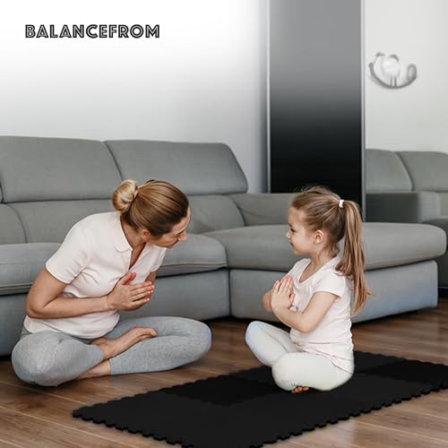 BalanceFrom Puzzle Exercise Mat 1/2-inch Thick, EVA Interlocking Foam Floor - color: Black, style: 1/2" Thick, 24 Square Feet