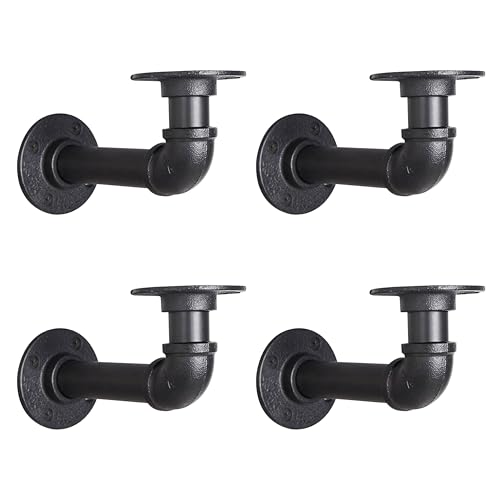 Industrial L Pipe Shelf Brackets for 9-18 in Depth Wood Heavy-Duty 3/4" Iron,Wall Mount Floating Shelf Bracket L Metal Pipe Shelving Brackets for Wood-Black DIY Pipe Shelves(8.5*3.1 Inch 4 Pack) - size: 8.4 inch 4 pack (for 9-18 inch depth board), style: