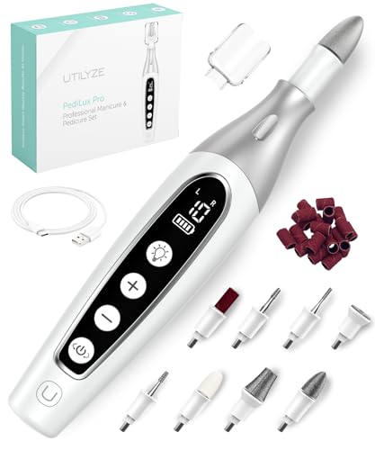 PediLux Pro Professional Manicure Pedicure Kit, Cordless Electric Nail File Drill Set, Thick Toenail Grinder, Toe Nail Dremel Tools, Filer, Buffer, Sander, Remove Cuticles, Callus for Men & Women - style: White