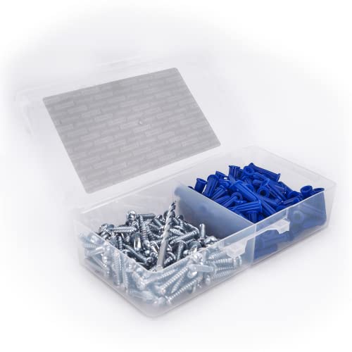 CONFAST® #10-12 Plastic Conical Blue Bantam Drywall Wall Anchor Kit PAK1012, Includes (100) Anchors, (100) Screws and (1) Drill bit (201 Pieces) - size: #10 #12