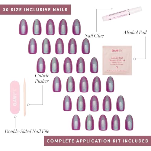 Glamnetic Press On Nails - Short Oval, Velvet Fake Nails 30 Pc Full Kit - color: 2J - Berry Fizz
