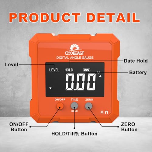 Digital Angle Finder Magnetic Base Compact Digital Level Protractor Orange - color: Orange