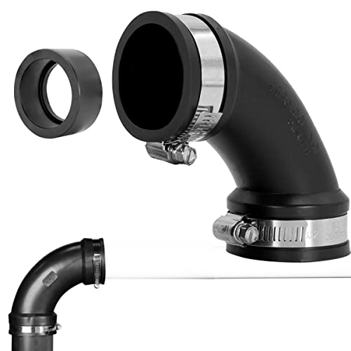 Fernco 2" Flexible PVC 90-Degree Elbow Includes Optional 1.5" Reducer Bushing for DWV Cast Iron, Steel and Plastic Pipe Connections